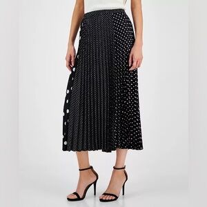 Vintage Black & White Pleated Polka Dot Abstract Retro Pinup Skirt Size 12